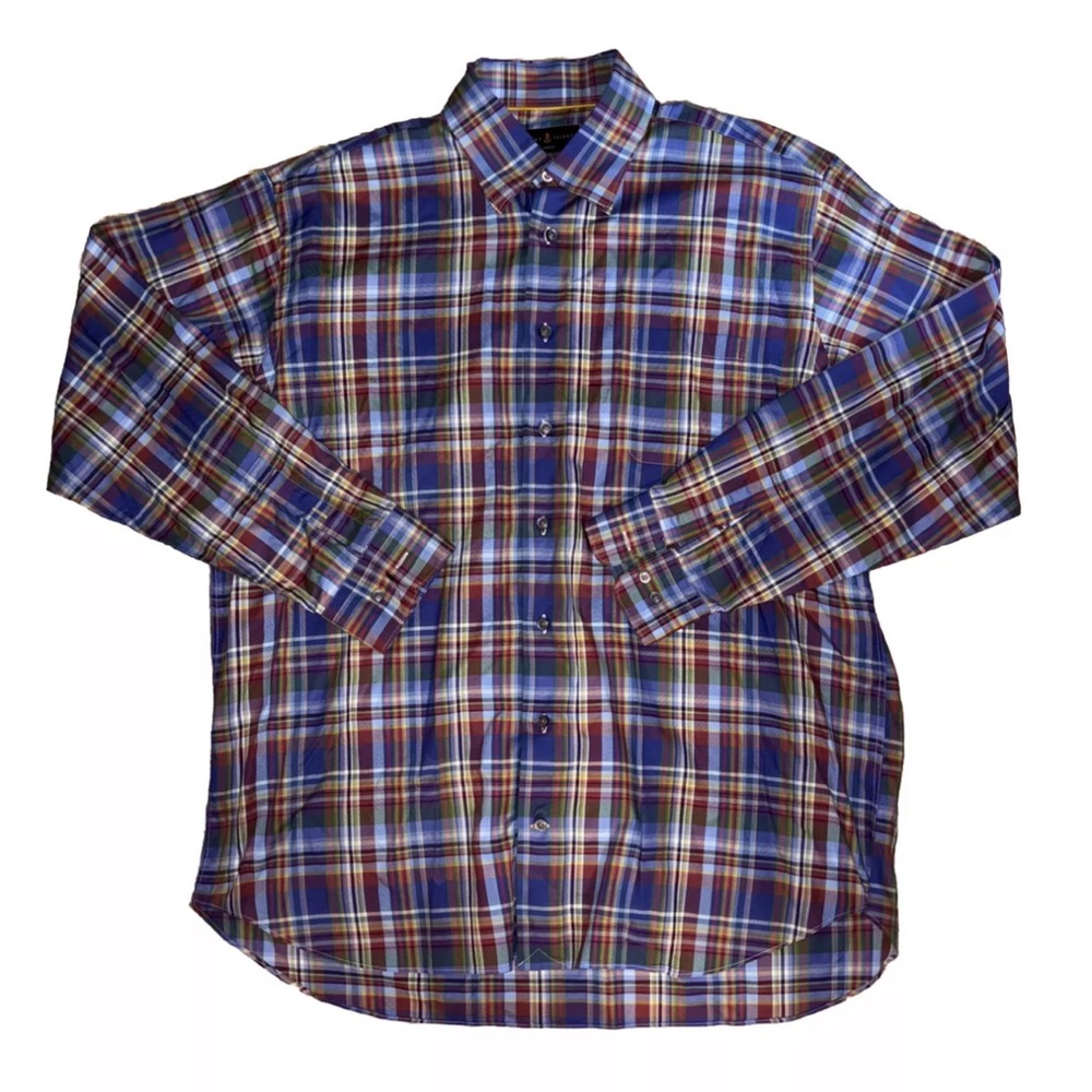Mens Robert Talbott Purple Plaid Tailored Dress Shirt Long Sleeve Button Up XL